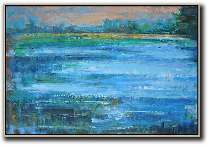 Huge Abstract Painting On Canvas,Horizontal Abstract Landscape Oil Painting On Canvas,Acrylic Painting Canvas Art,Nude,Light Blue,Green,Yellow.etc